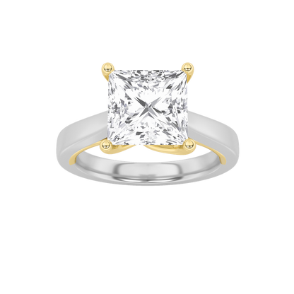3CTW Princess Shaped Lab Grown Diamond (F/VS) Two Tone Twisted Basket Cathedral Shank Solitaire Ring in 14K Gold