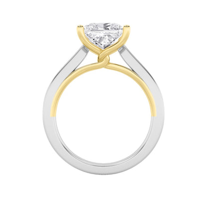 3CTW Princess Shaped Lab Grown Diamond (F/VS) Two Tone Twisted Basket Cathedral Shank Solitaire Ring in 14K Gold