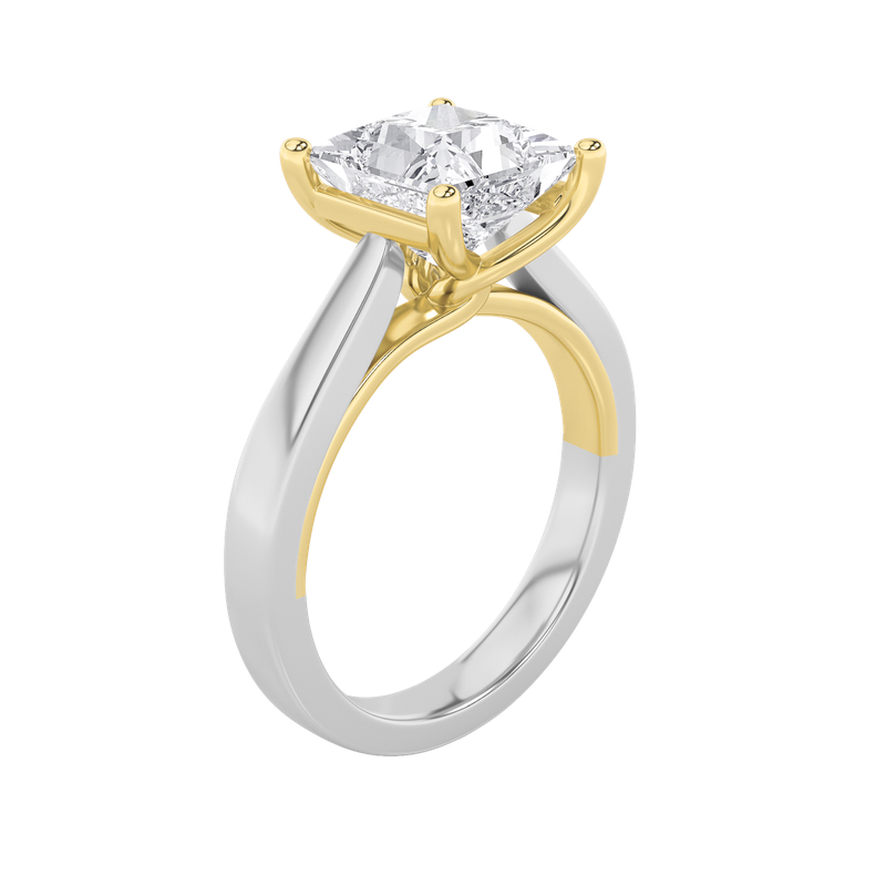 3CTW Princess Shaped Lab Grown Diamond (F/VS) Two Tone Twisted Basket Cathedral Shank Solitaire Ring in 14K Gold
