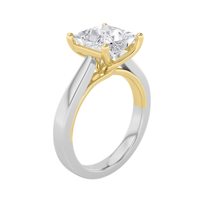 3CTW Princess Shaped Lab Grown Diamond (F/VS) Two Tone Twisted Basket Cathedral Shank Solitaire Ring in 14K Gold