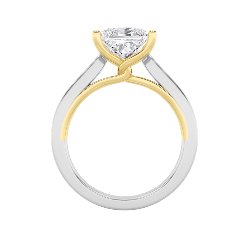 3CTW Princess Shaped Lab Grown Diamond (F/VS) Two Tone Twisted Basket Cathedral Shank Solitaire Ring in 14K Gold