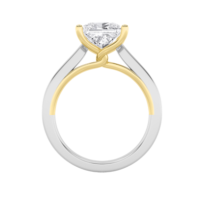 3CTW Princess Shaped Lab Grown Diamond (F/VS) Two Tone Twisted Basket Cathedral Shank Solitaire Ring in 14K Gold