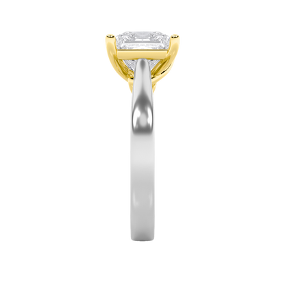 3CTW Princess Shaped Lab Grown Diamond (F/VS) Two Tone Twisted Basket Cathedral Shank Solitaire Ring in 14K Gold