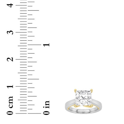 3CTW Princess Shaped Lab Grown Diamond (F/VS) Two Tone Twisted Basket Cathedral Shank Solitaire Ring in 14K Gold