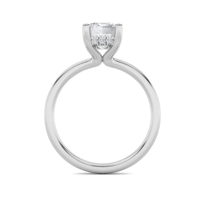2CTW Emerald Shaped Lab Grown Diamond (F/VS) Hidden Halo Petite Shank Ring in 14K Gold