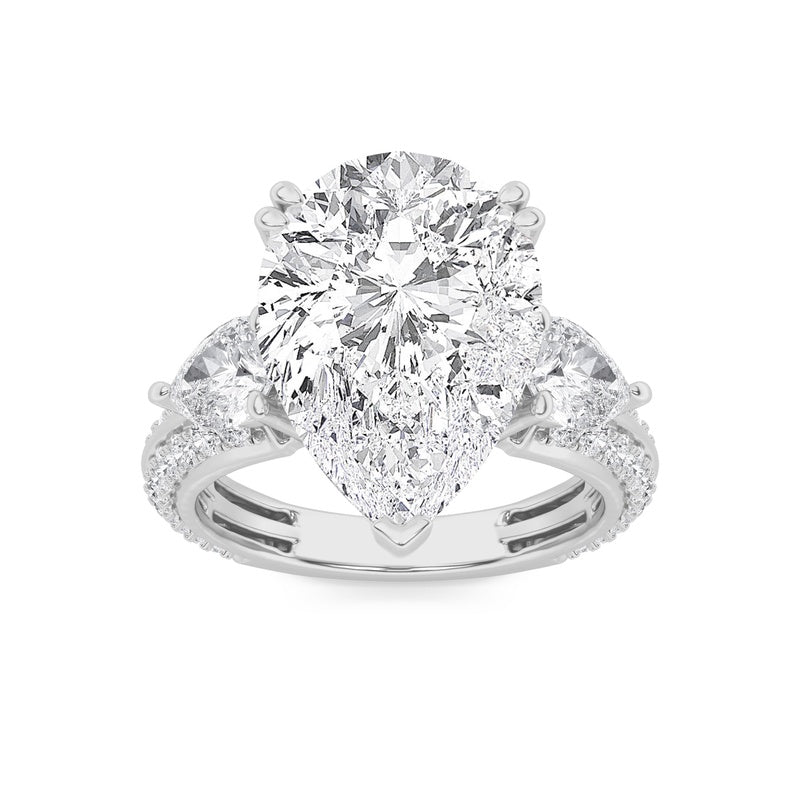 6.75CTW Pear Shaped Lab Grown Diamond (F/VS) Bold Statement Accented Ring in 14K Gold