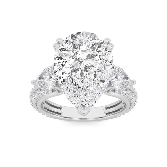 6.75CTW Pear Shaped Lab Grown Diamond (F/VS) Bold Statement Accented Ring in 14K Gold
