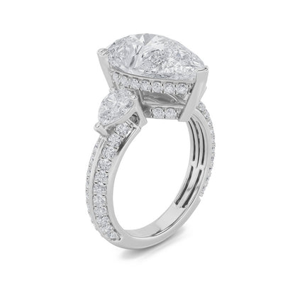 6.75CTW Pear Shaped Lab Grown Diamond (F/VS) Bold Statement Accented Ring in 14K Gold