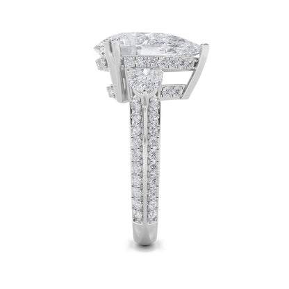 6.75CTW Pear Shaped Lab Grown Diamond (F/VS) Bold Statement Accented Ring in 14K Gold