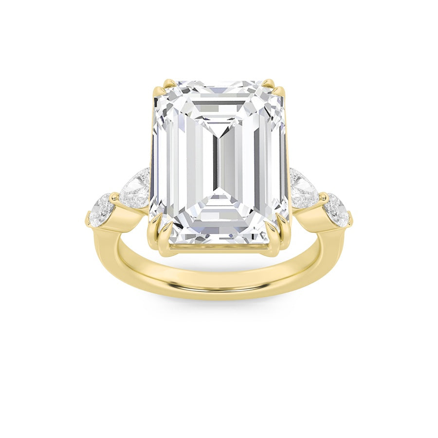 8.5CTW Emerald Shaped Lab Grown Diamond (F/VS) Bold Statement Accented Ring in 14K Gold