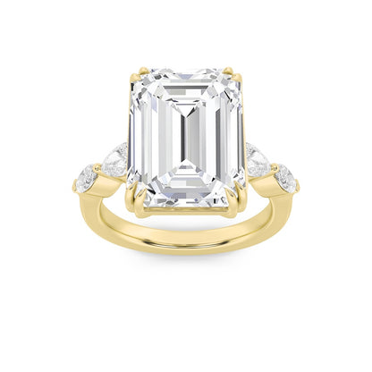 8.5CTW Emerald Shaped Lab Grown Diamond (F/VS) Bold Statement Accented Ring in 14K Gold