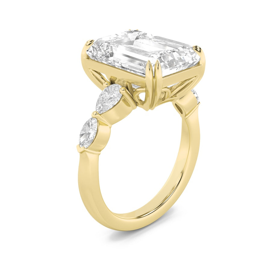 8.5CTW Emerald Shaped Lab Grown Diamond (F/VS) Bold Statement Accented Ring in 14K Gold