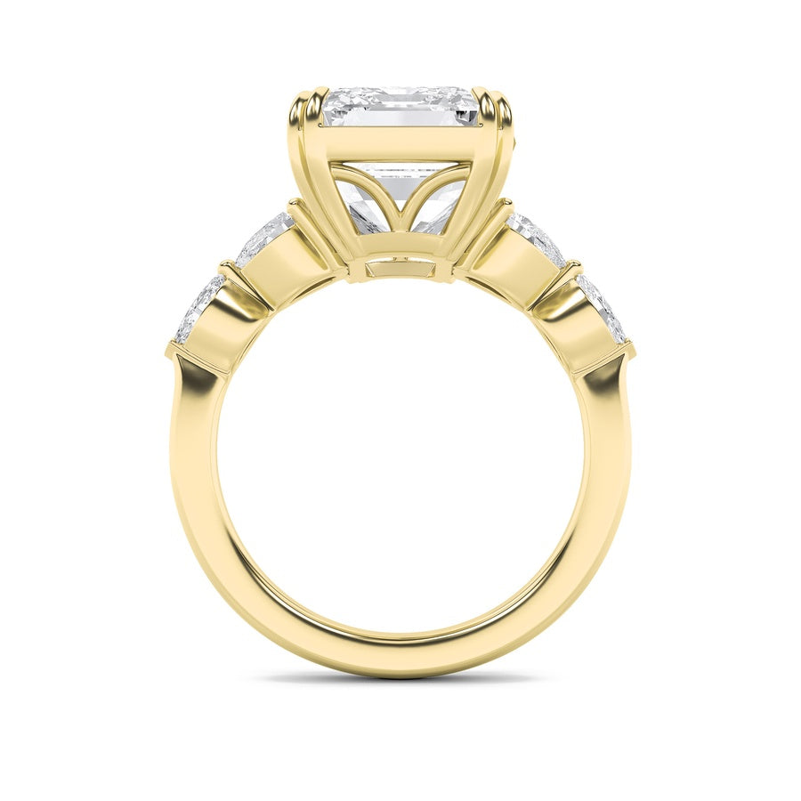 8.5CTW Emerald Shaped Lab Grown Diamond (F/VS) Bold Statement Accented Ring in 14K Gold