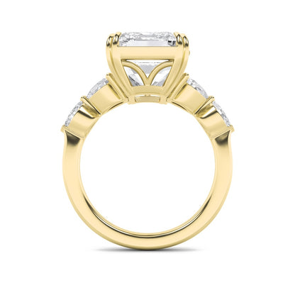 8.5CTW Emerald Shaped Lab Grown Diamond (F/VS) Bold Statement Accented Ring in 14K Gold