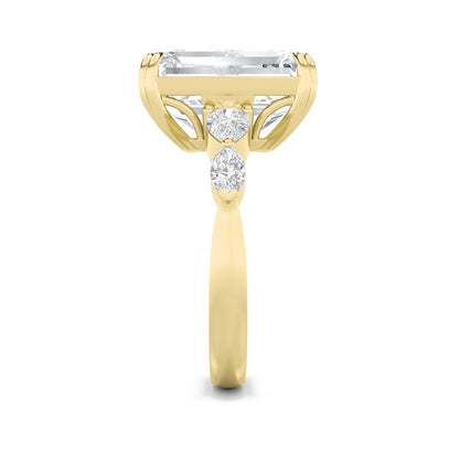 8.5CTW Emerald Shaped Lab Grown Diamond (F/VS) Bold Statement Accented Ring in 14K Gold