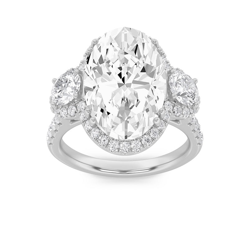 7.5CTW Oval Shaped Lab Grown Diamond (F/VS) Bold Statement Accented Ring in 14K Gold