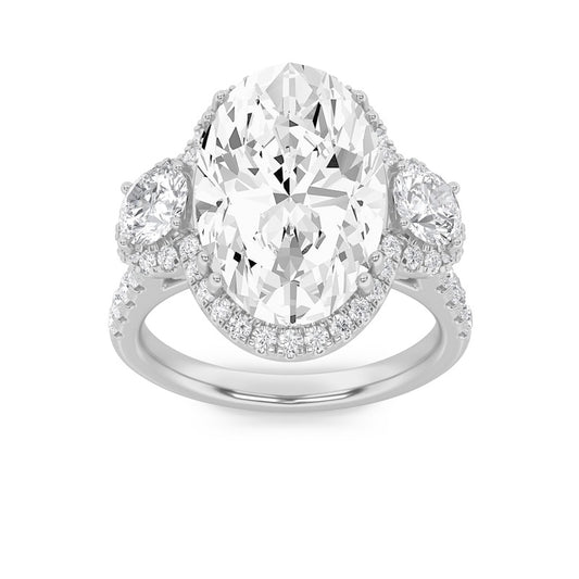 7.5CTW Oval Shaped Lab Grown Diamond (F/VS) Bold Statement Accented Ring in 14K Gold