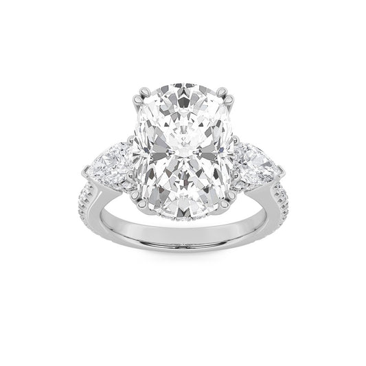 6.5CTW Elongated Cushion Shaped Lab Grown Diamond (F/VS) Bold Accented Engagement Ring in 14K Gold
