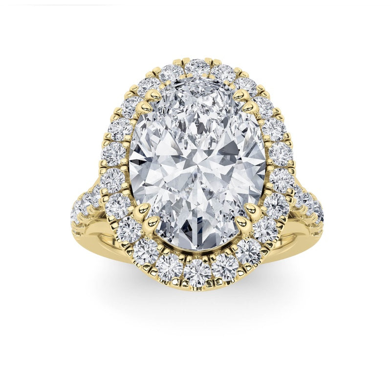 6CTW Oval Shaped Lab Grown Diamond (G/VS) Bold Accented Engagement Ring in 14K Gold