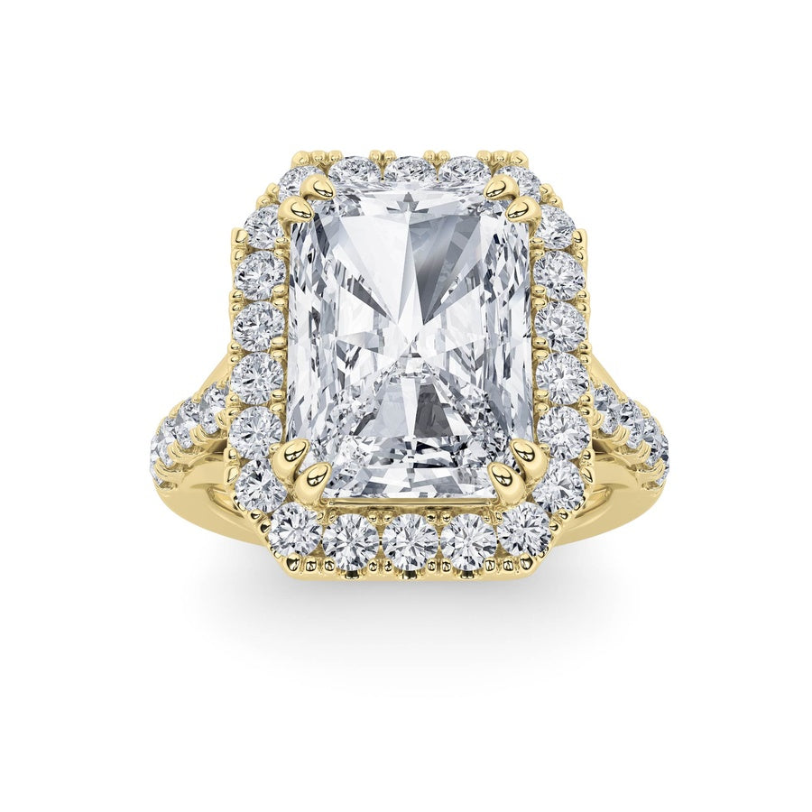 6CTW Radiant Shaped Lab Grown Diamond (G/VS) Bold Accented Engagement Ring in 14K Gold