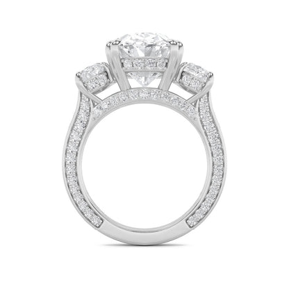 9CTW Oval Shaped Lab Grown Diamond (F/VS) Bold Statement Accented Ring in 14K Gold