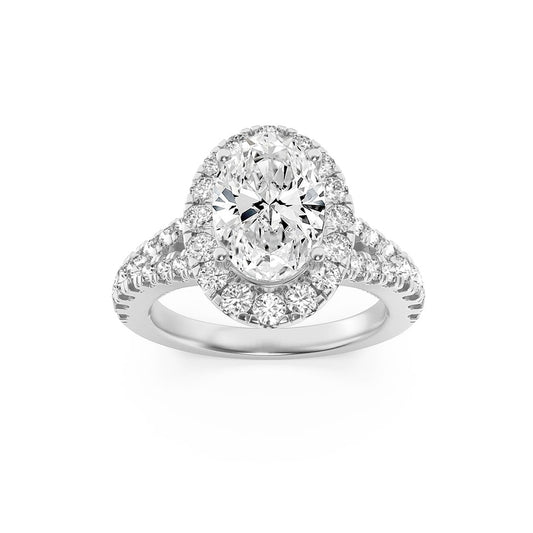 2.5CTW Oval Shaped Lab Grown Diamond (F/VS) Engagement Ring in 14K Gold