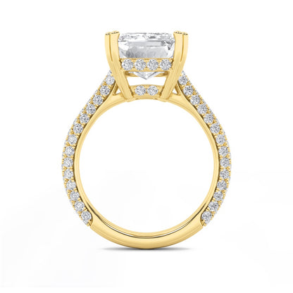 8CTW Emerald Shaped Lab Grown Diamond (F/VS) Bold Accented Engagement Ring in 14K Gold