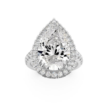 6.25CTW Pear Shaped Lab Grown Diamond (F/VS) Bold Accented Engagement Ring in 14K Gold