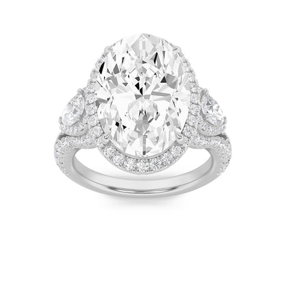 7.25CTW Oval Shaped Lab Grown Diamond (F/VS) Bold Accented Engagement Ring in 14K Gold
