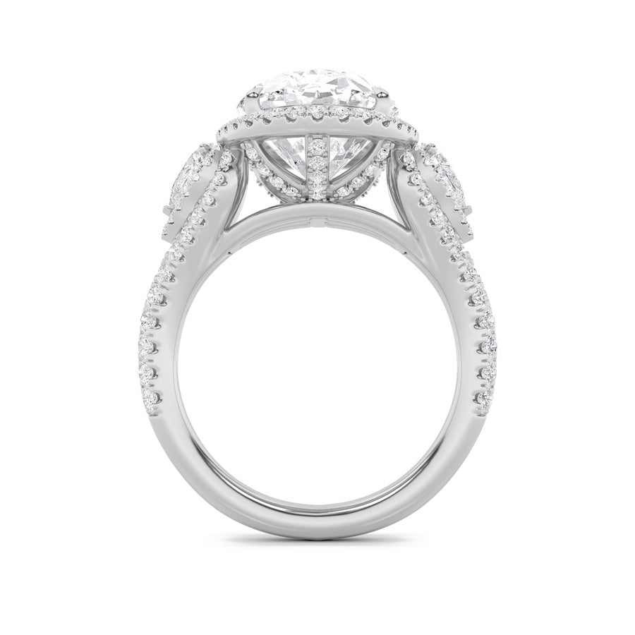 7.25CTW Oval Shaped Lab Grown Diamond (F/VS) Bold Accented Engagement Ring in 14K Gold