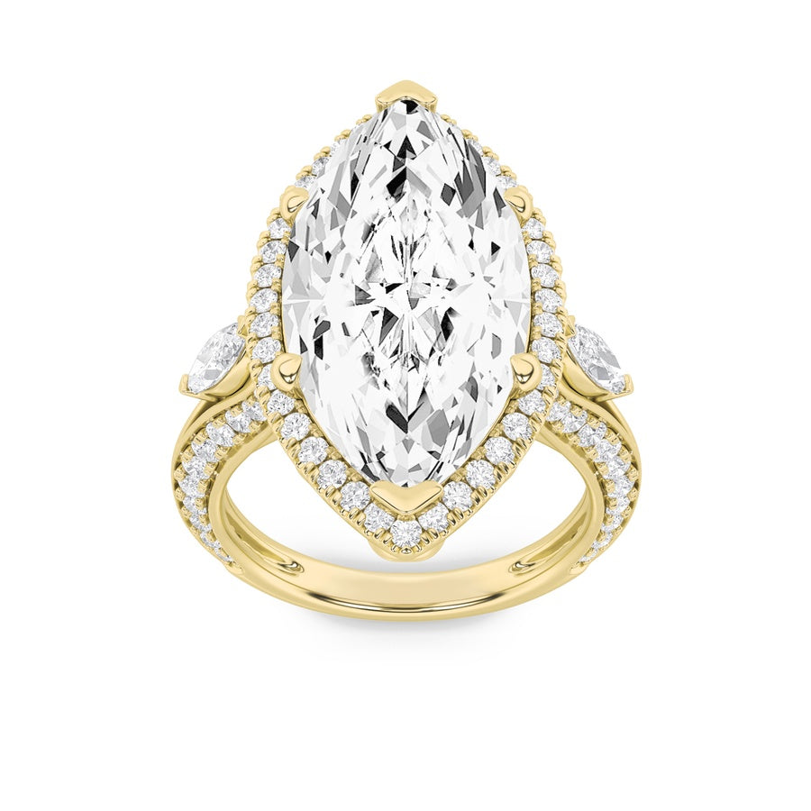 9CTW Marquise Shaped Lab Grown Diamond (F/VS) Bold Statement Accented  Ring in 14K Gold