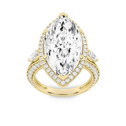 9CTW Marquise Shaped Lab Grown Diamond (F/VS) Bold Statement Accented  Ring in 14K Gold