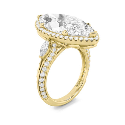9CTW Marquise Shaped Lab Grown Diamond (F/VS) Bold Statement Accented  Ring in 14K Gold