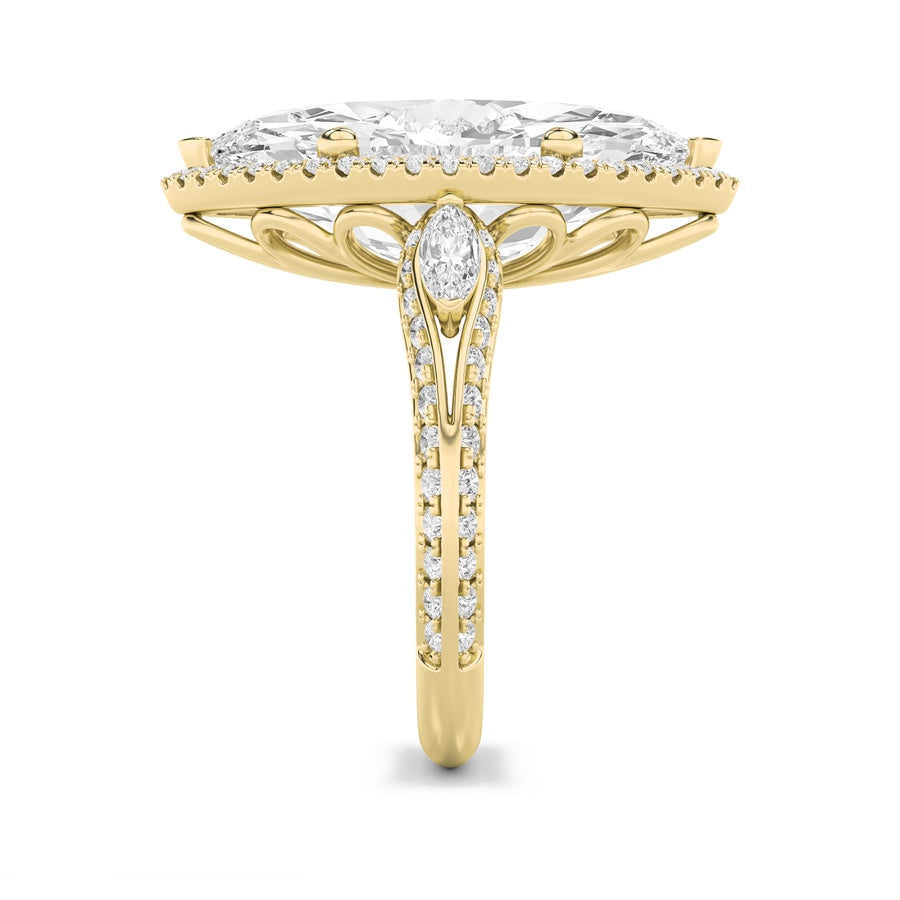 9CTW Marquise Shaped Lab Grown Diamond (F/VS) Bold Statement Accented  Ring in 14K Gold