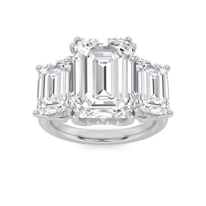 8.25CTW Emerald Shaped Lab Grown Diamond (F/VS) Bold Three Stone Accented Ring in 14K Gold