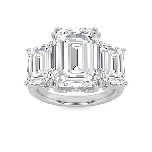 8.25CTW Emerald Shaped Lab Grown Diamond (F/VS) Bold Three Stone Accented Ring in 14K Gold