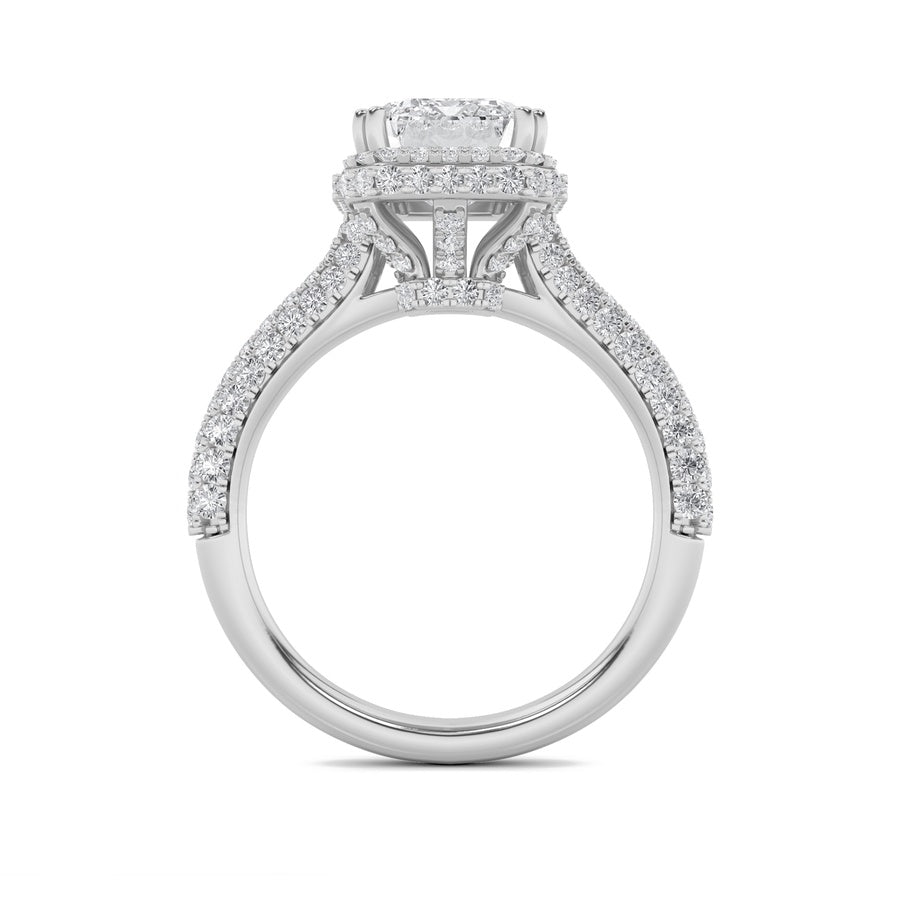 3CTW Emerald Shaped Lab Grown Diamond (F/VS) Halo Accented Engagement Ring in 14K Gold