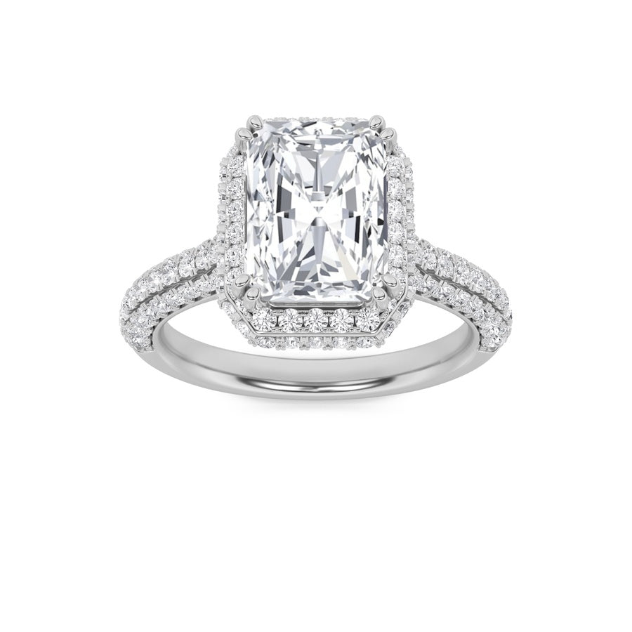 3CTW Radiant Shaped Lab Grown Diamond (F/VS) Halo Accented Engagement Ring in 14K Gold