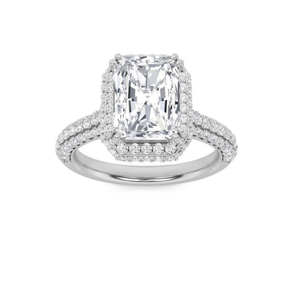 3CTW Radiant Shaped Lab Grown Diamond (F/VS) Halo Accented Engagement Ring in 14K Gold