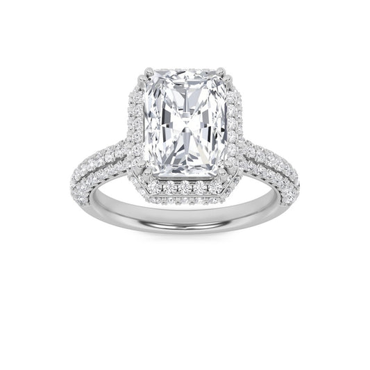 3CTW Radiant Shaped Lab Grown Diamond (F/VS) Halo Accented Engagement Ring in 14K Gold