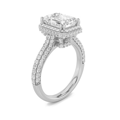 3CTW Radiant Shaped Lab Grown Diamond (F/VS) Halo Accented Engagement Ring in 14K Gold