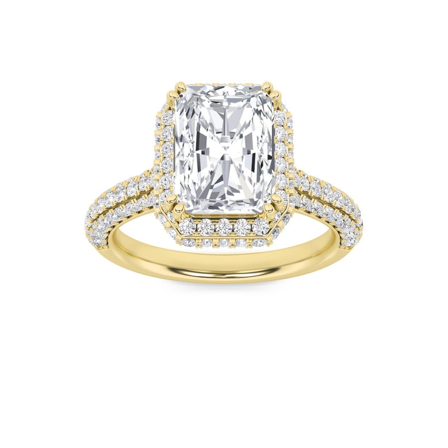 3CTW Radiant Shaped Lab Grown Diamond (F/VS) Halo Accented Engagement Ring in 14K Gold