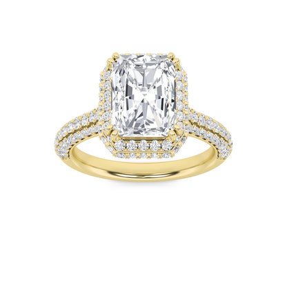 3CTW Radiant Shaped Lab Grown Diamond (F/VS) Halo Accented Engagement Ring in 14K Gold