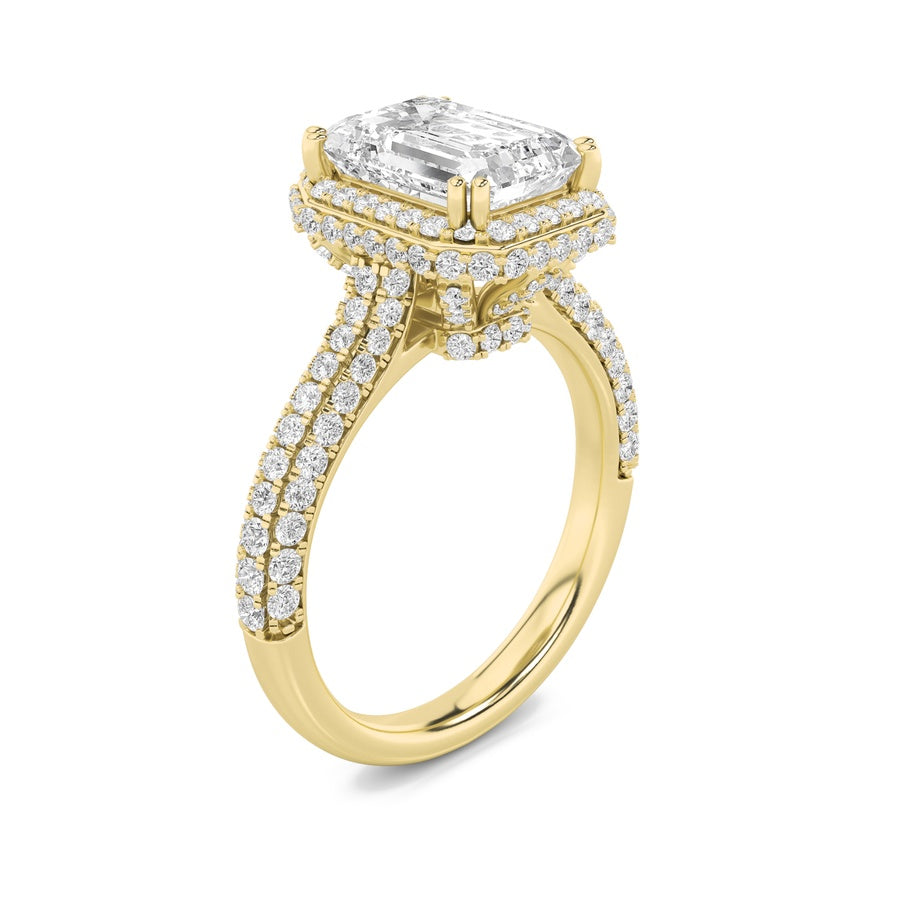 3CTW Radiant Shaped Lab Grown Diamond (F/VS) Halo Accented Engagement Ring in 14K Gold