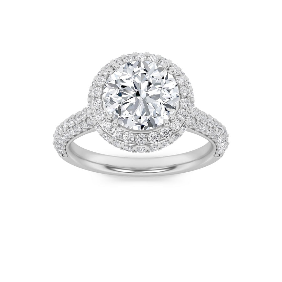 3CTW Round Shaped Lab Grown Diamond (F/VS) Halo Accented Engagement Ring in 14K Gold