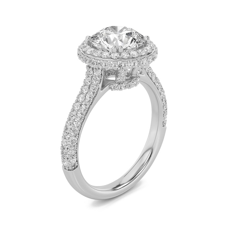3CTW Round Shaped Lab Grown Diamond (F/VS) Halo Accented Engagement Ring in 14K Gold