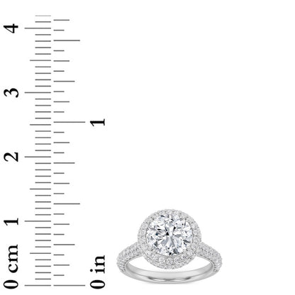 3CTW Round Shaped Lab Grown Diamond (F/VS) Halo Accented Engagement Ring in 14K Gold