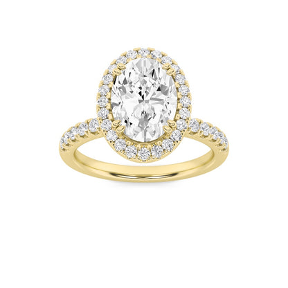 3CTW Oval Shaped Lab Grown Diamond (F/VS) Halo Accented Engagement Ring in 14K Gold