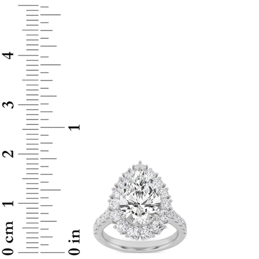 4CTW Pear Shaped Lab Grown Diamond (F/VS) Bold Classic Engagement Ring in 14K Gold