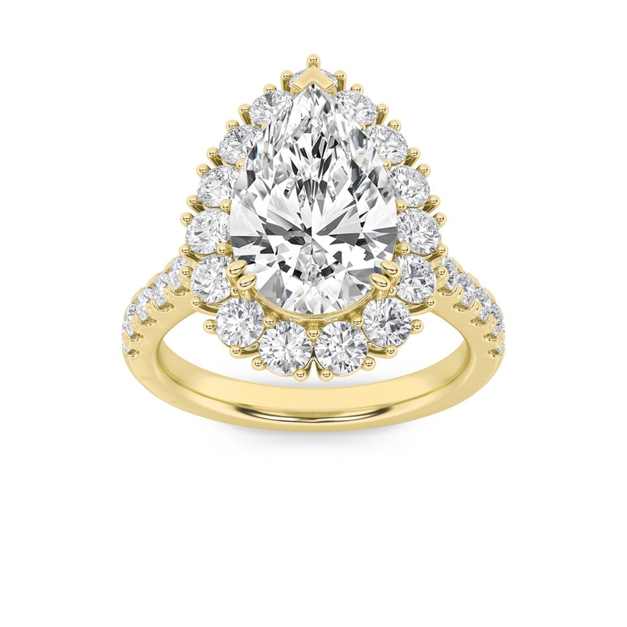4CTW Pear Shaped Lab Grown Diamond (F/VS) Bold Classic Engagement Ring in 14K Gold
